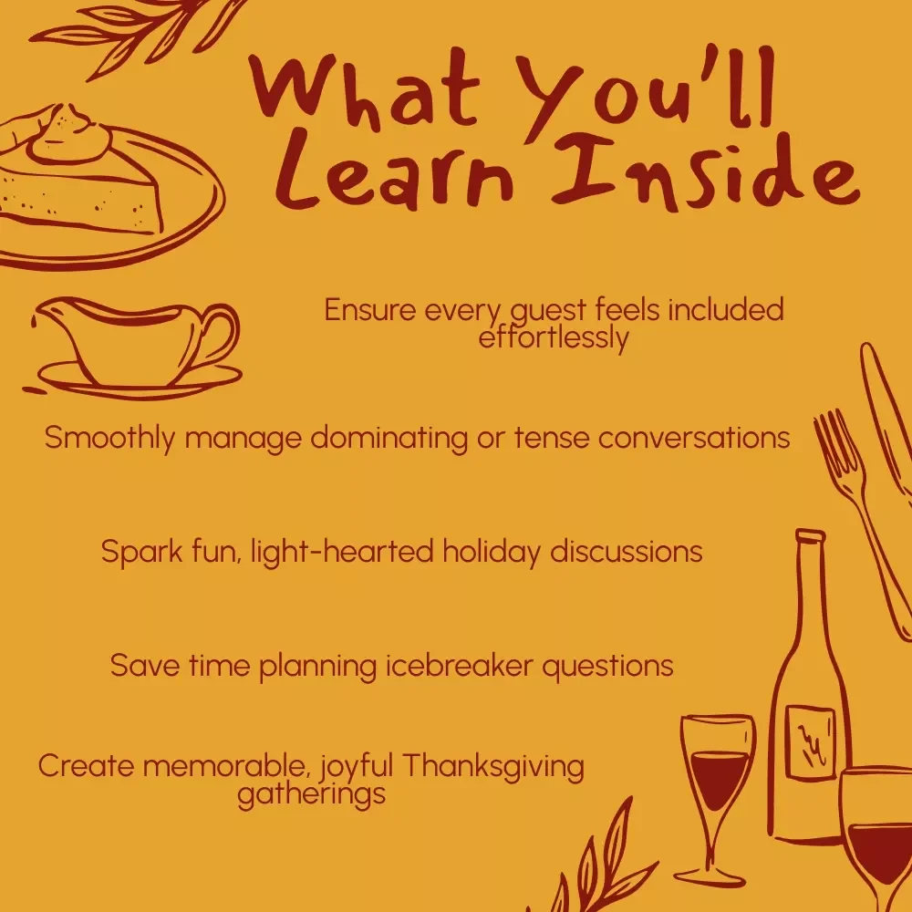 Thanksgiving Discussion Engagement Checklist – Digital Download, Conversation Guide, eBook, Icebreaker Questions, Family Dinner Tips, Holiday Gathering Checklist