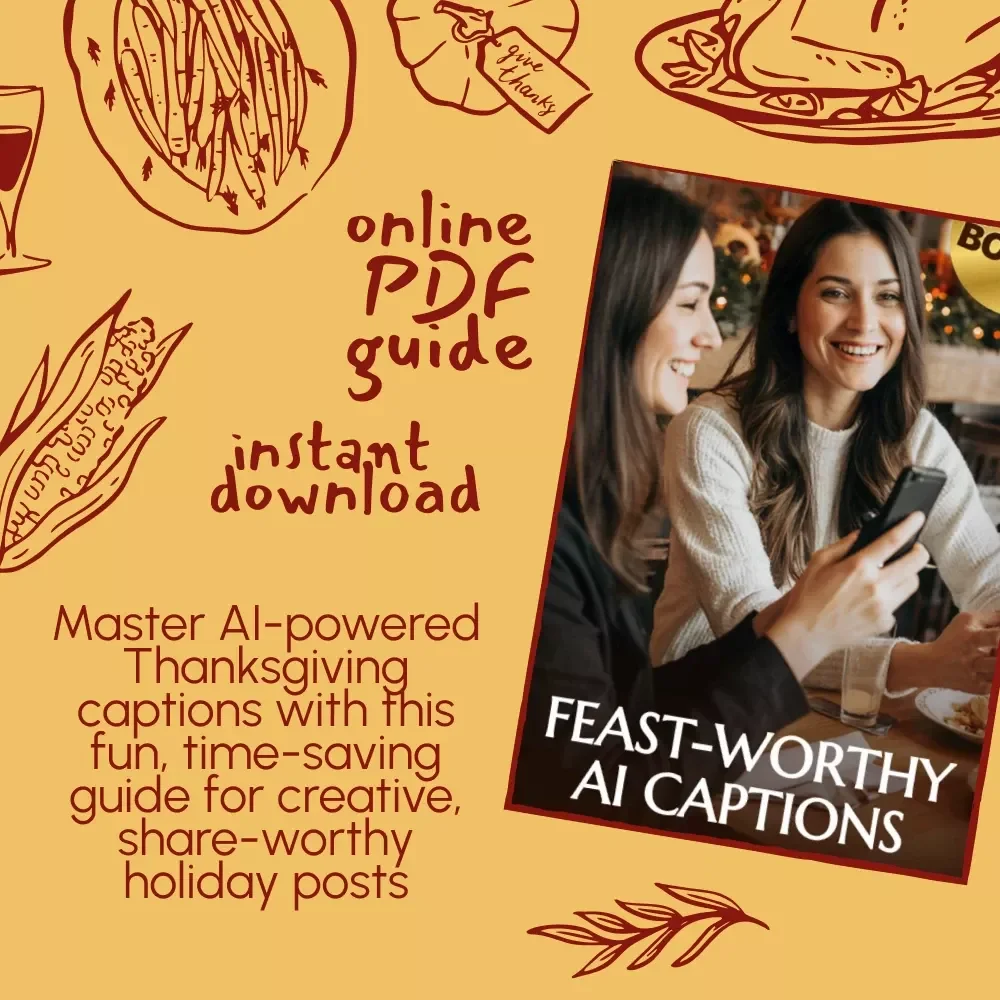 Feast-Worthy AI Captions | Thanksgiving Caption Guide, eBook & Checklist for Social Media Creators | AI Thanksgiving Captions Generator Prompts & Tips for Perfect Posts