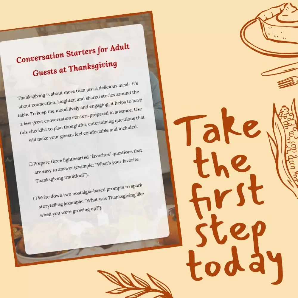 Conversation Starters for Adult Guests at Thanksgiving | Printable Checklist | Digital Download | Fun & Meaningful Thanksgiving Table Talk Prompts for Adults