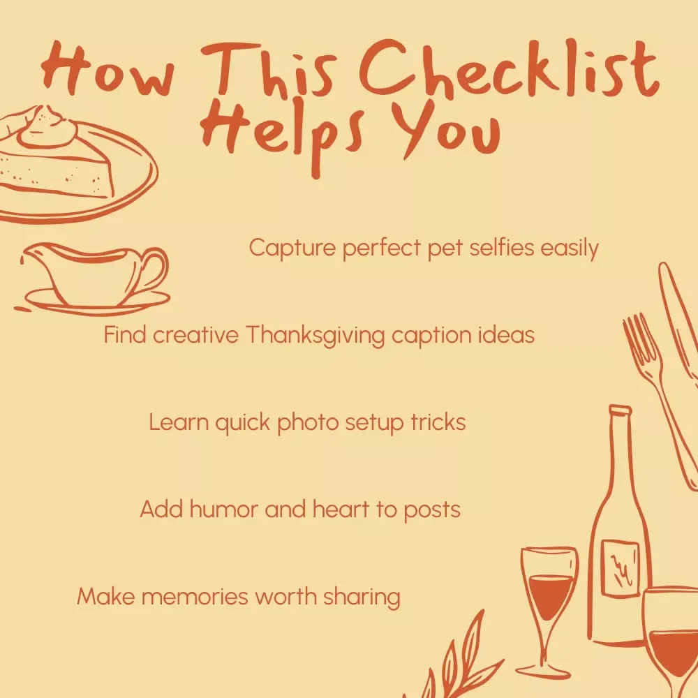 Pawfect Thanksgiving Selfie Captions Checklist | Cute & Funny Captions for Thanksgiving Selfies with Pets | Digital Download eBook for Pet Lovers, Dog & Cat Owners, Holiday Instagram Ideas