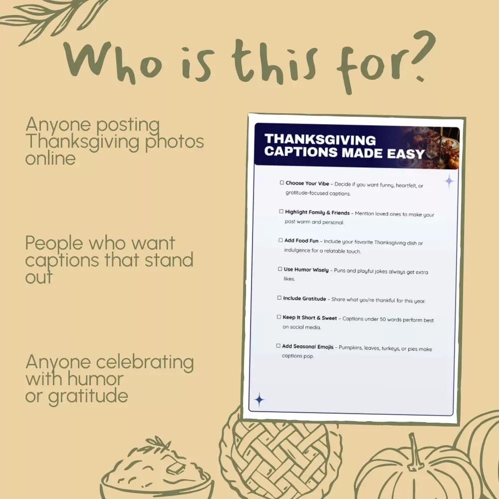 Thanksgiving Captions Made Easy | 10 Thanksgiving Captions You Can Copy and Paste | Social Media Caption Checklist for Instagram, Facebook & Pinterest