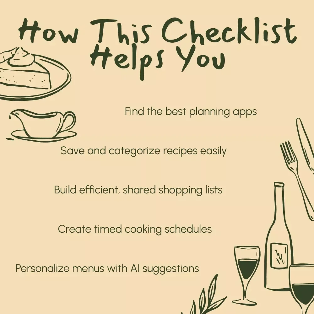 The Checklist on Planning Your Thanksgiving Menu with Apps | Digital Download for Effortless Holiday Meal Planning | Printable & Interactive Guide to Using Apps for Planning Thanksgiving Menus