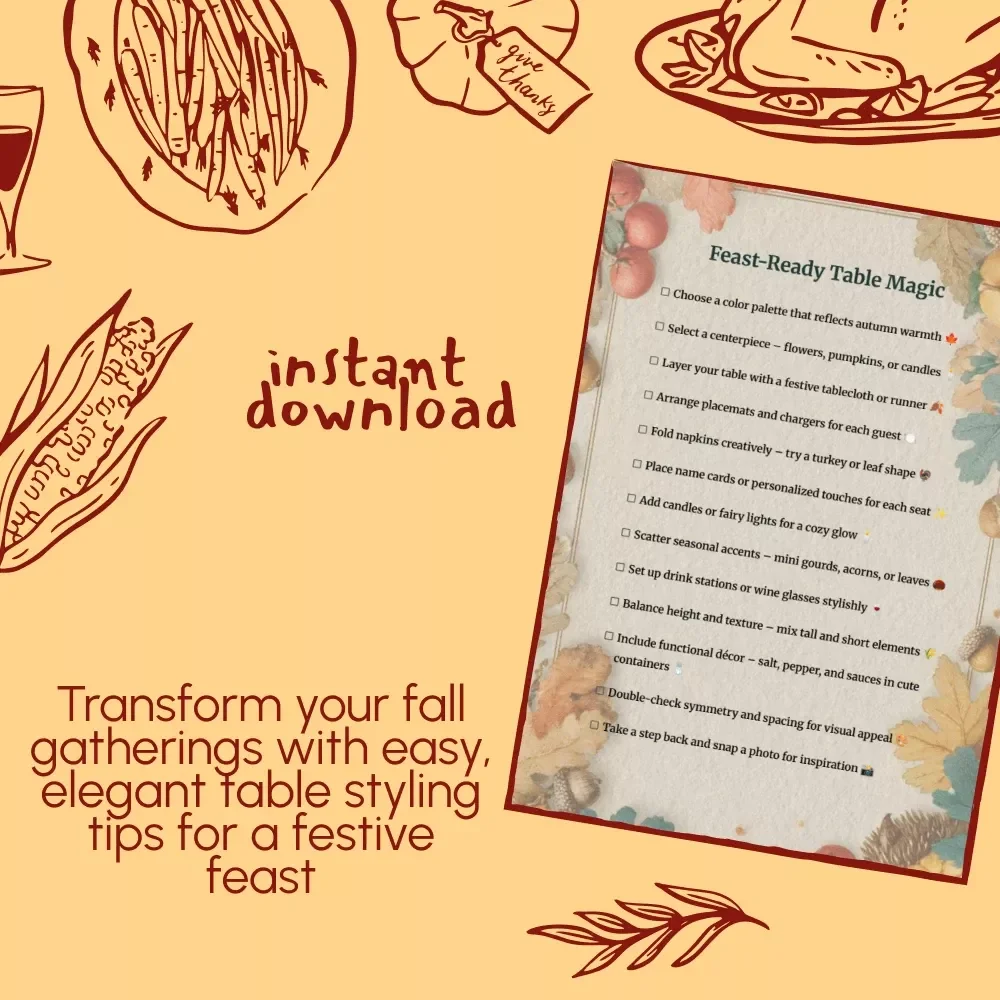 Feast-Ready Table Magic | Thanksgiving Table Decorating Ideas Checklist | Digital Download for Effortless Holiday Styling