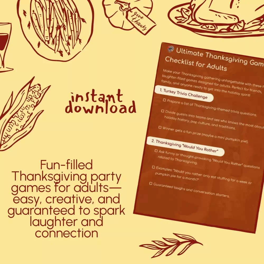 Ultimate Thanksgiving Games Checklist for Adults | Printable Thanksgiving Party Games | Fun Holiday Activities for Friends & Family | Thanksgiving eBook & Digital Download