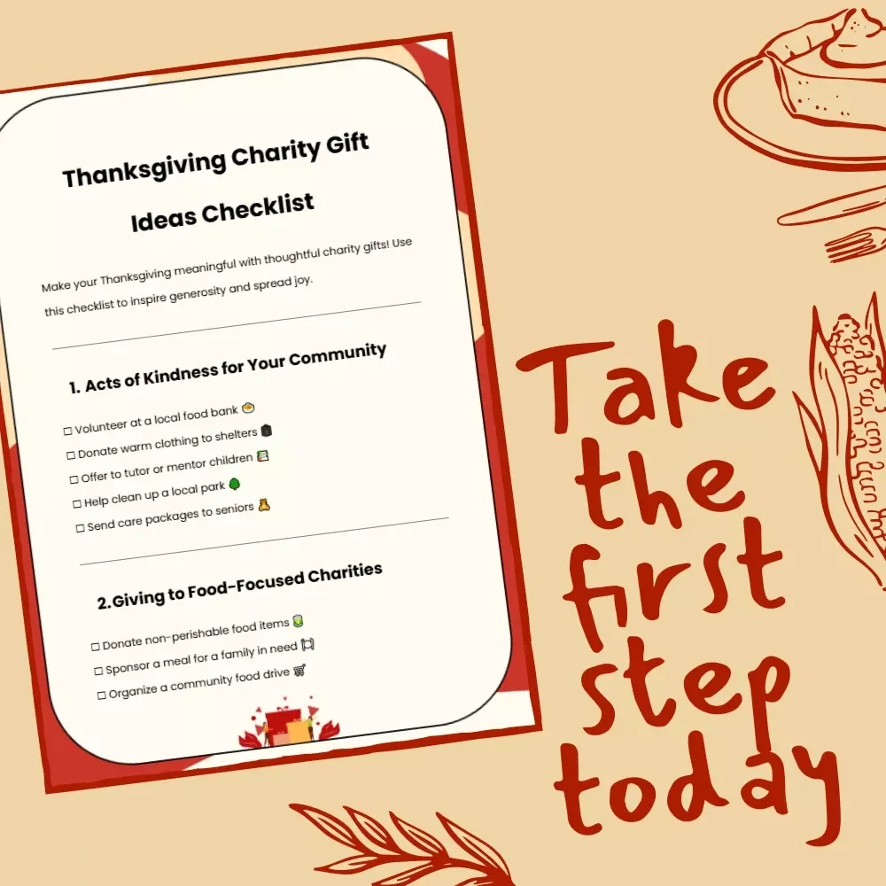 Thanksgiving Charity Gift Ideas Checklist | Printable Giving Guide | Digital Download for Holiday Acts of Kindness & Charity Gift Ideas During Thanksgiving