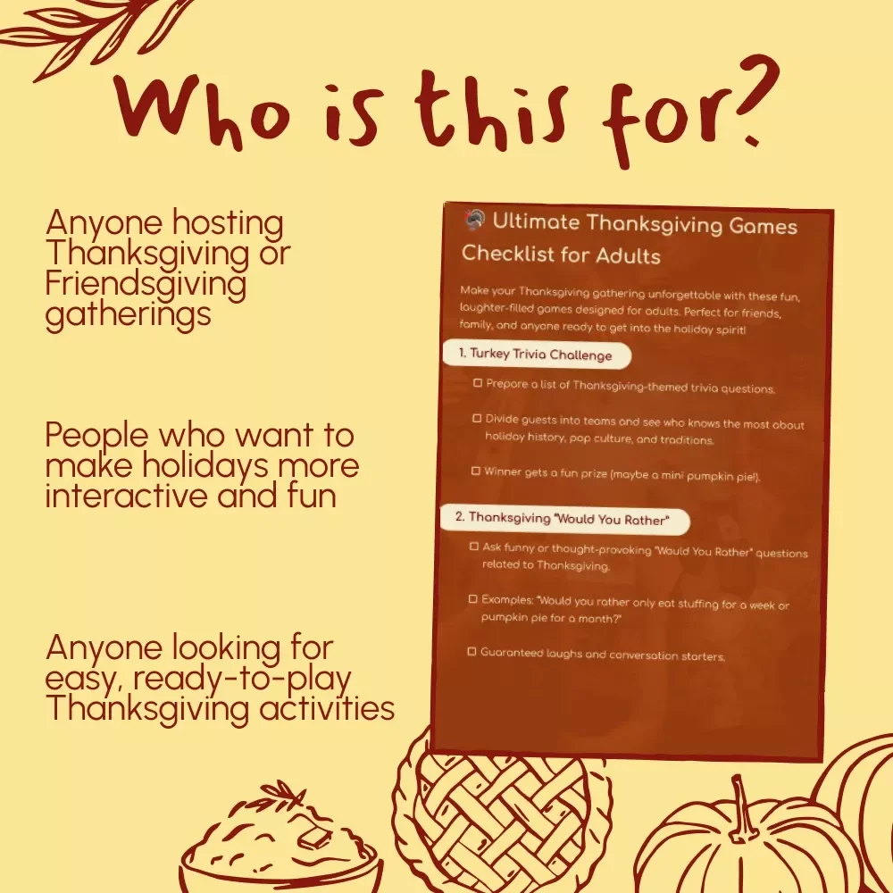 Ultimate Thanksgiving Games Checklist for Adults | Printable Thanksgiving Party Games | Fun Holiday Activities for Friends & Family | Thanksgiving eBook & Digital Download