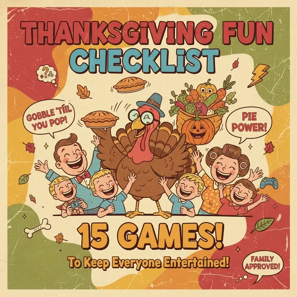 Thanksgiving Fun Checklist: 15 Games to Keep Everyone Entertained | Printable Thanksgiving Games, Family Activities, Kids & Adults Party Ideas, Holiday Fun Guide