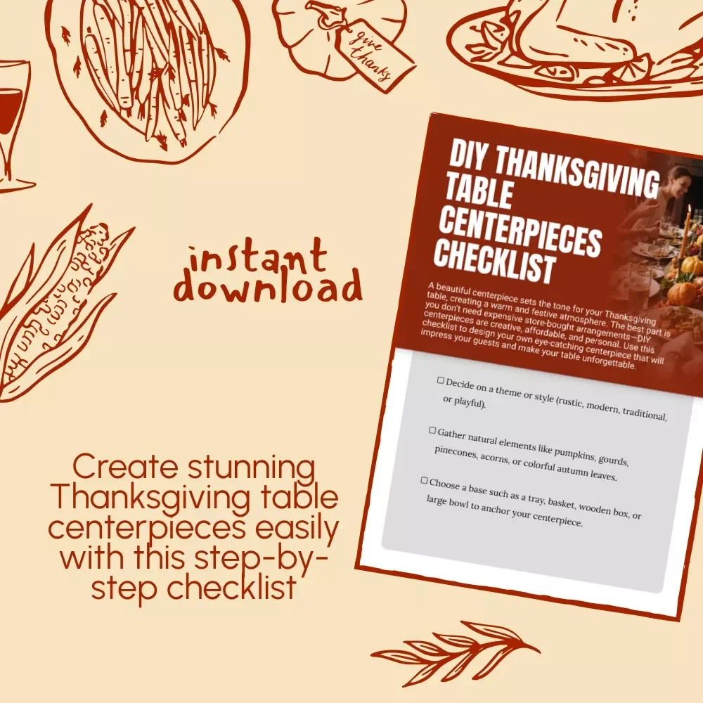 DIY Thanksgiving Table Centerpieces Checklist | Printable Holiday Decor Guide for Rustic, Modern, and Traditional Styles | Easy Fall Table Decor Ideas for Your Thanksgiving Celebration