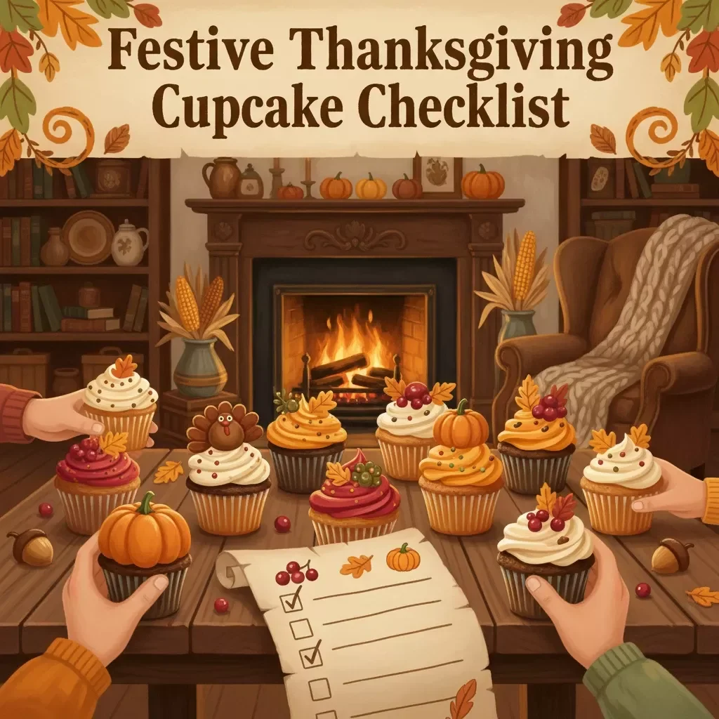 Festive Thanksgiving Cupcake Checklist | Printable Holiday Baking Guide | Digital Download for Autumn Party Desserts & Thanksgiving Cupcake Decorating Ideas