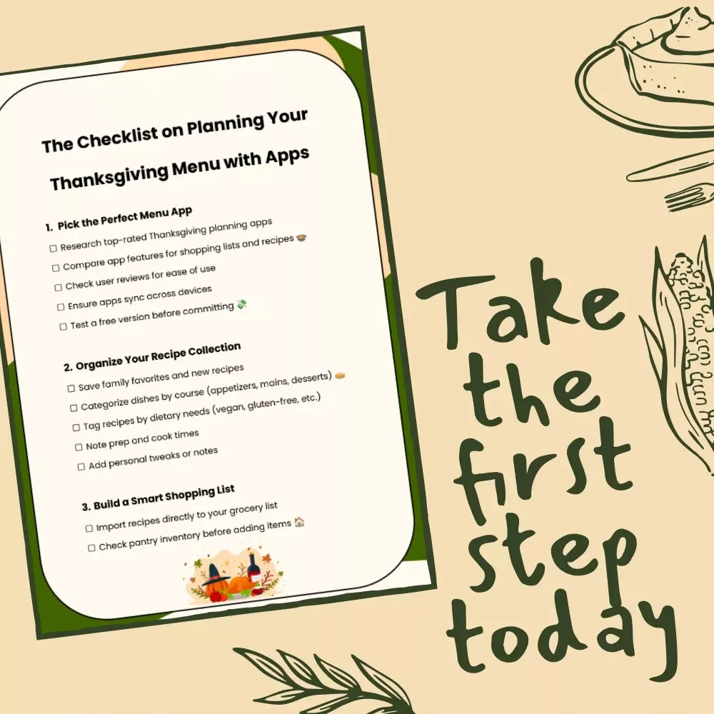 The Checklist on Planning Your Thanksgiving Menu with Apps | Digital Download for Effortless Holiday Meal Planning | Printable & Interactive Guide to Using Apps for Planning Thanksgiving Menus