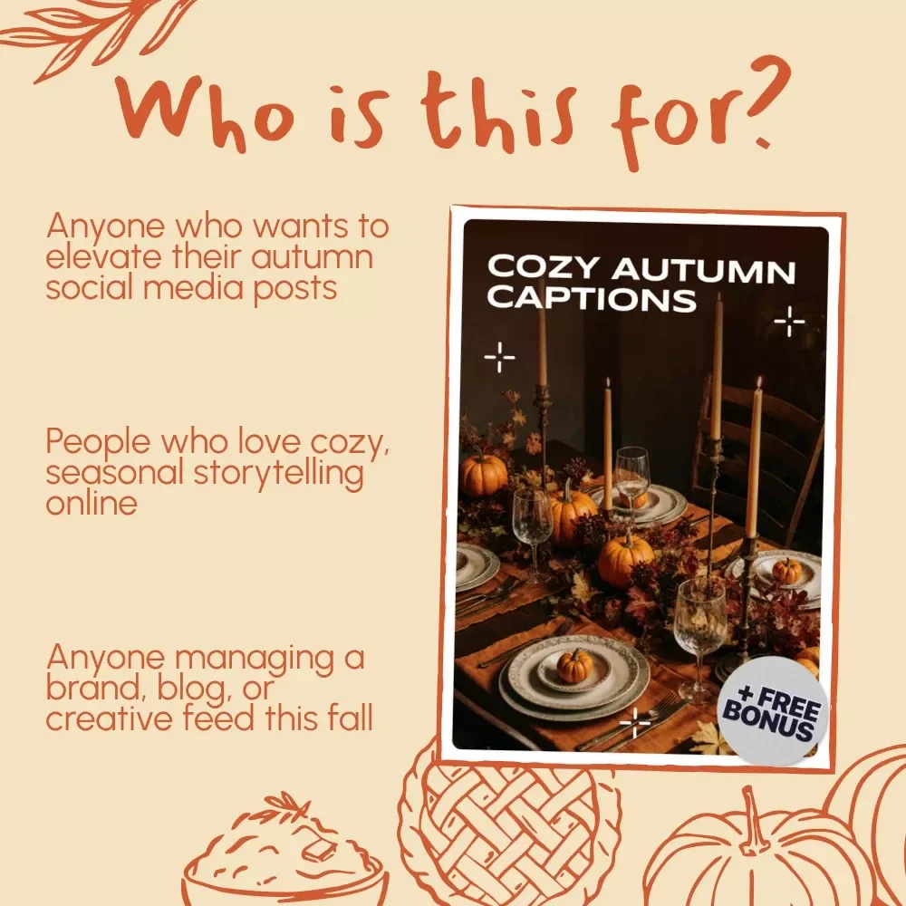 Cozy Autumn Captions | Fall Instagram Caption Guide, AI Prompts & Thanksgiving Social Media Content Ideas | Digital Download for Bloggers, Creators & Small Businesses