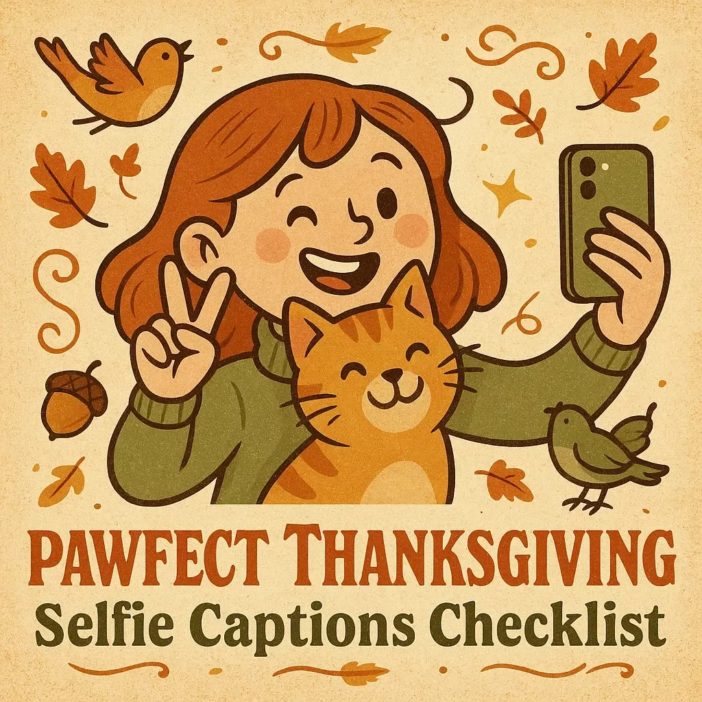 Pawfect Thanksgiving Selfie Captions Checklist | Cute & Funny Captions for Thanksgiving Selfies with Pets | Digital Download eBook for Pet Lovers, Dog & Cat Owners, Holiday Instagram Ideas