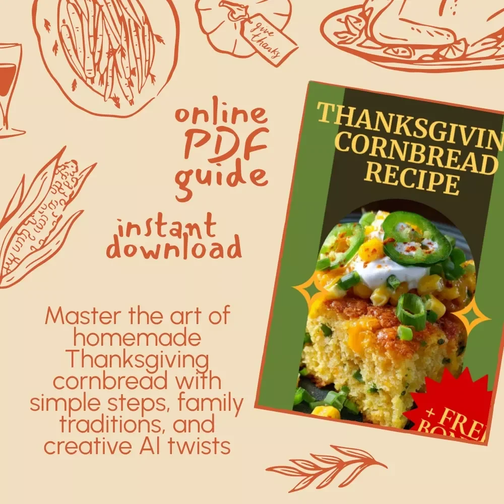 Thanksgiving Cornbread Recipe | Cozy Holiday eBook | Easy Step-by-Step Guide, Family Tradition, and AI Cooking Creativity for Flavor Variations | Perfect Moist Homemade Cornbread Digital Download