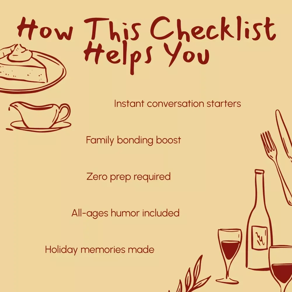 Funny Thanksgiving Questions for Family | Printable Checklist of Hilarious Conversation Starters | Digital Download for Holiday Dinner Fun