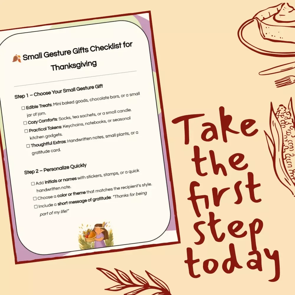 Small Gesture Gifts Checklist for Thanksgiving | Printable Digital Download | Easy DIY Gift Ideas & Thoughtful Gratitude Tokens
