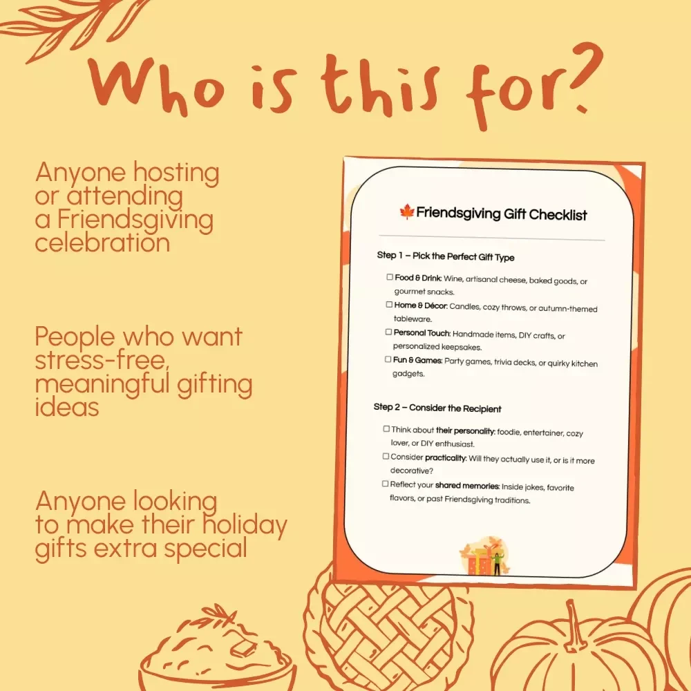 Friendsgiving Gift Checklist | Printable Holiday Gift Planning Guide | Digital Download Gifts for Friendsgiving | Thoughtful Friendsgiving Gift Ideas
