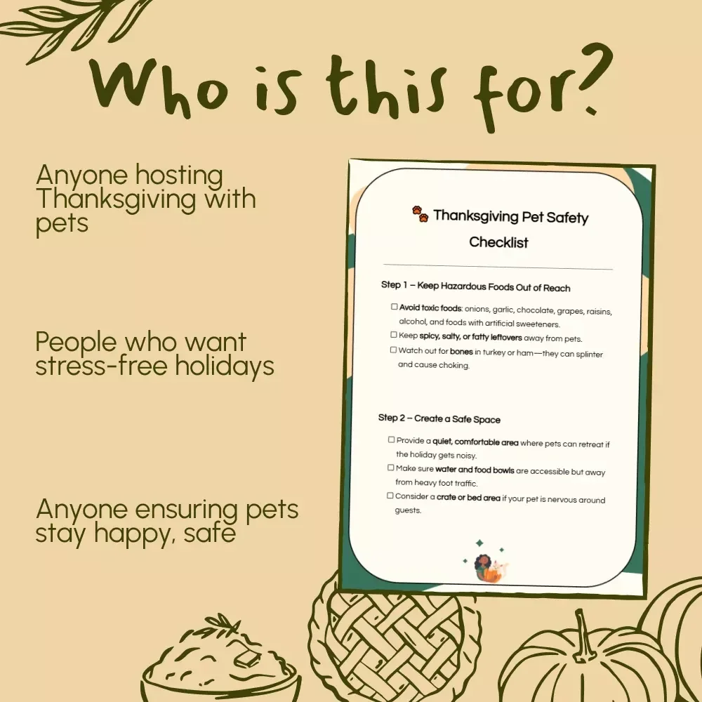 Thanksgiving Pet Safety Checklist | Printable Holiday Guide for Pet Owners | Digital Download | Thanksgiving Pet Safety Tips for Dogs & Cats
