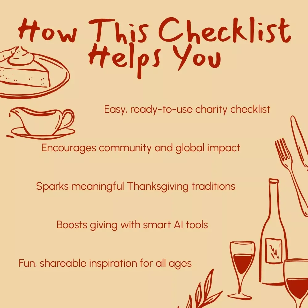 Thanksgiving Charity Gift Ideas Checklist | Printable Giving Guide | Digital Download for Holiday Acts of Kindness & Charity Gift Ideas During Thanksgiving