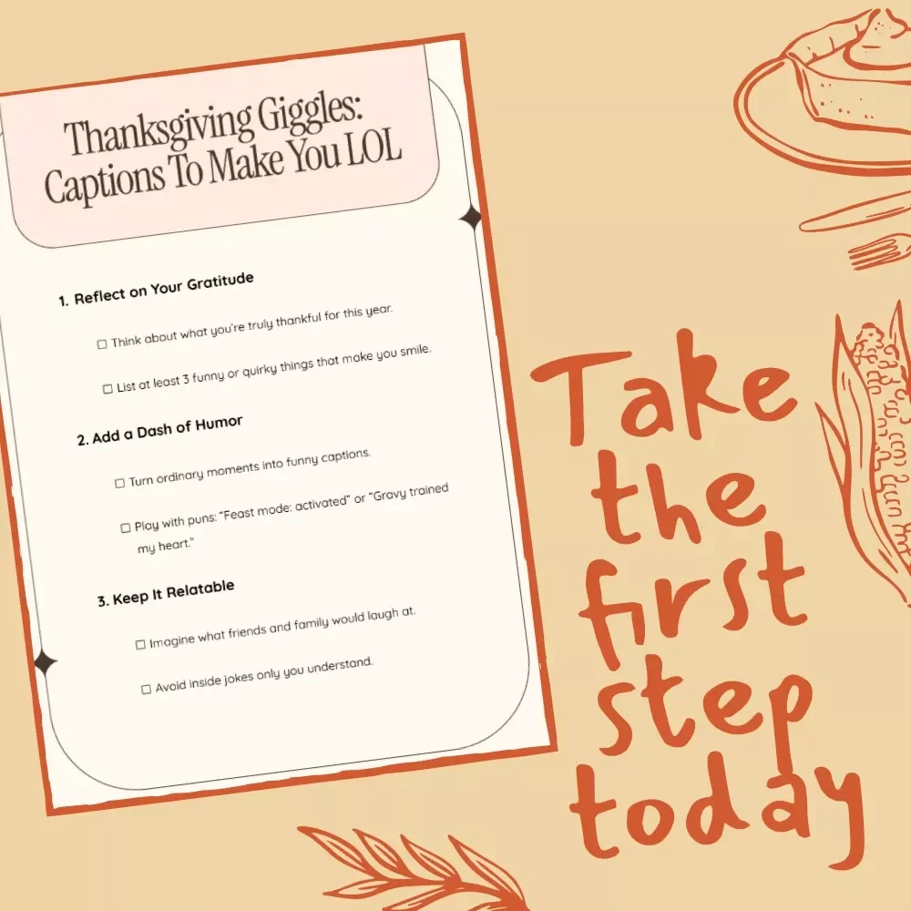 Thanksgiving Giggles: Captions to Make You LOL | Funny Thanksgiving Captions About Being Thankful | Social Media Caption Checklist & eBook