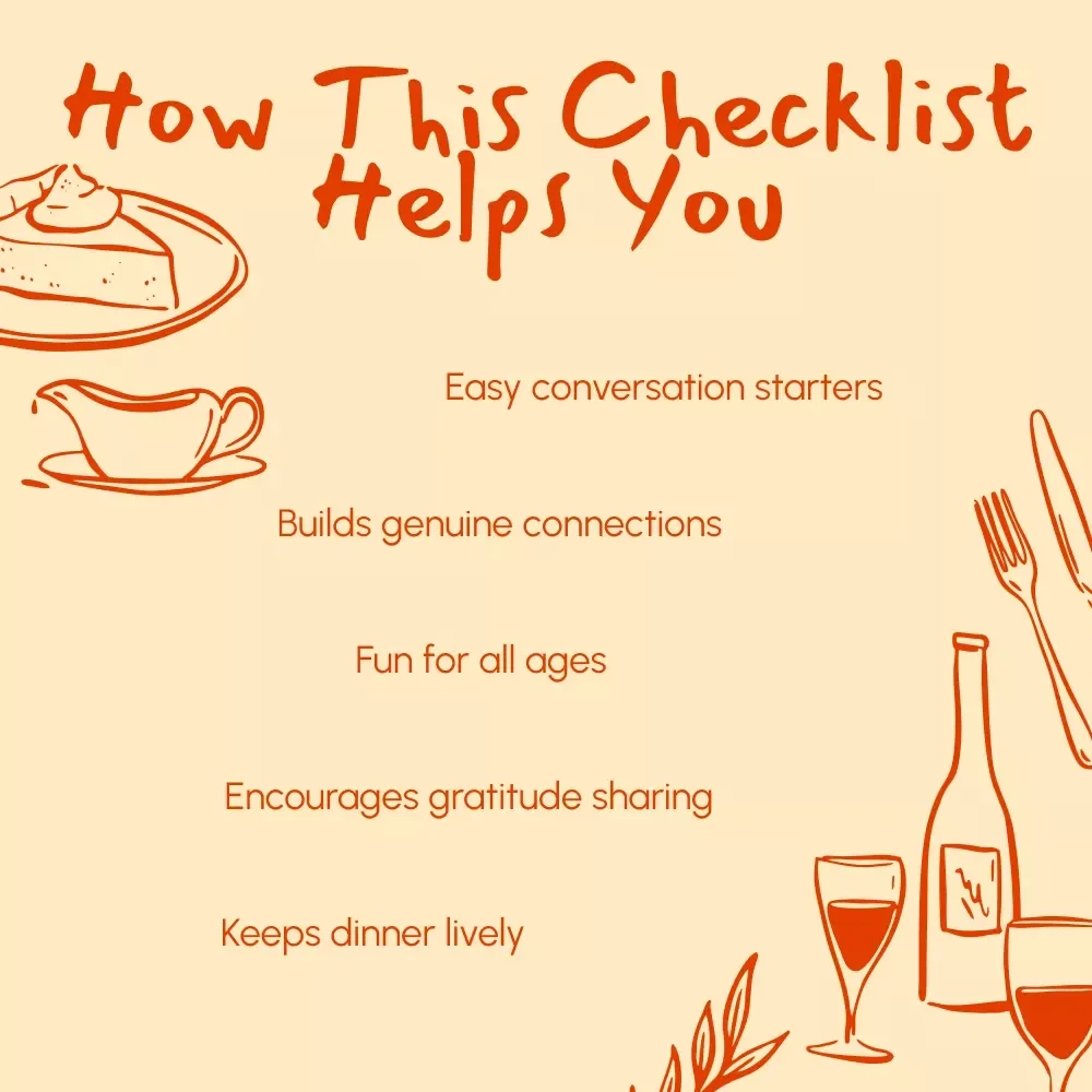 Thanksgiving Table Topics Everyone Can Join | Printable Conversation Starter Checklist | Fun Family Dinner Ideas for Gratitude & Laughter