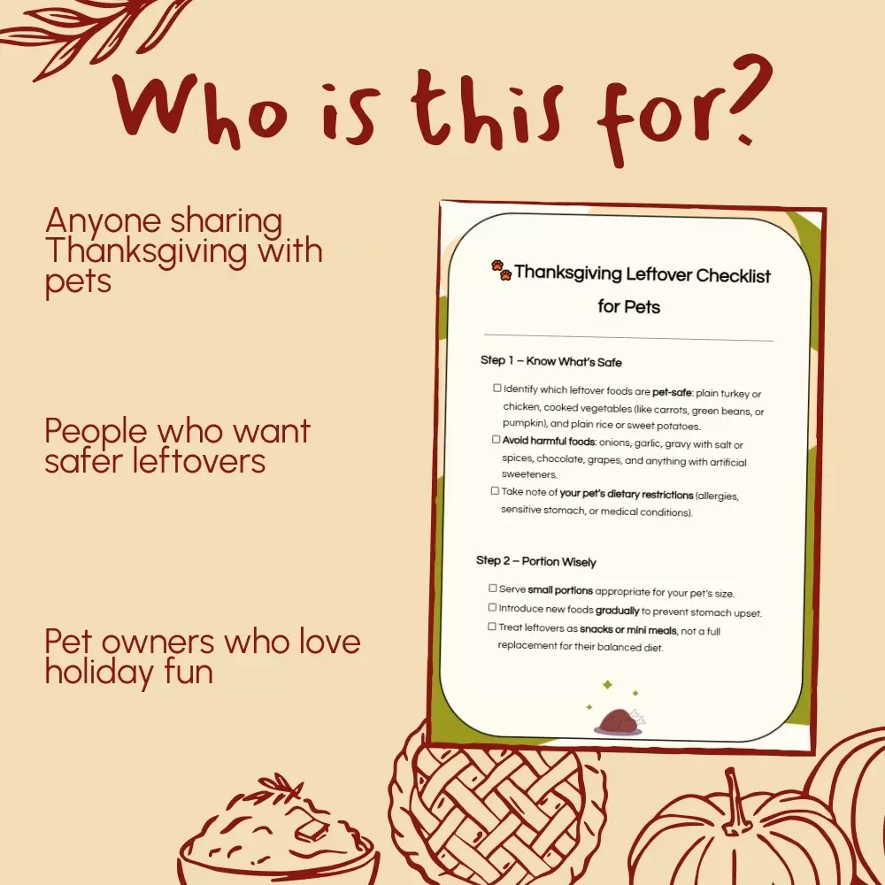 Thanksgiving Leftover Checklist for Pets | Printable Pet-Safe Holiday Food Guide | How to Serve Thanksgiving Leftovers to Pets | Digital Download