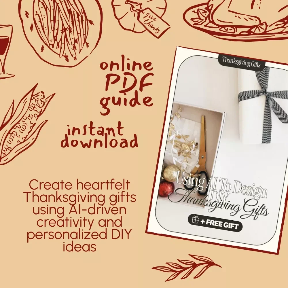 Using AI to Design DIY Thanksgiving Gifts – Printable Digital Guide for Creative Makers | AI Prompts for Making DIY Thanksgiving Gifts | Learn How to Use Artificial Intelligence for Handmade Holiday Ideas