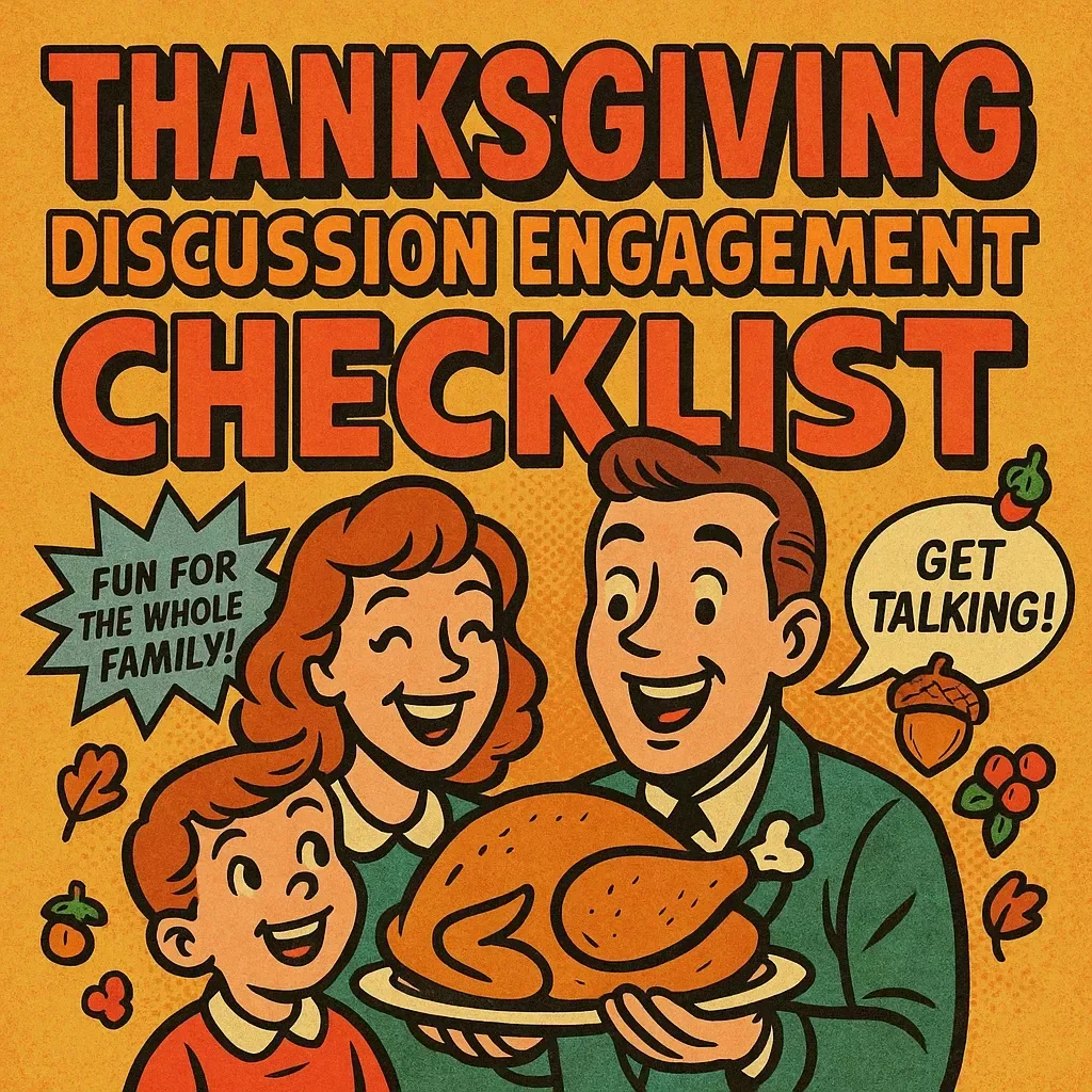 Thanksgiving Discussion Engagement Checklist – Digital Download, Conversation Guide, eBook, Icebreaker Questions, Family Dinner Tips, Holiday Gathering Checklist