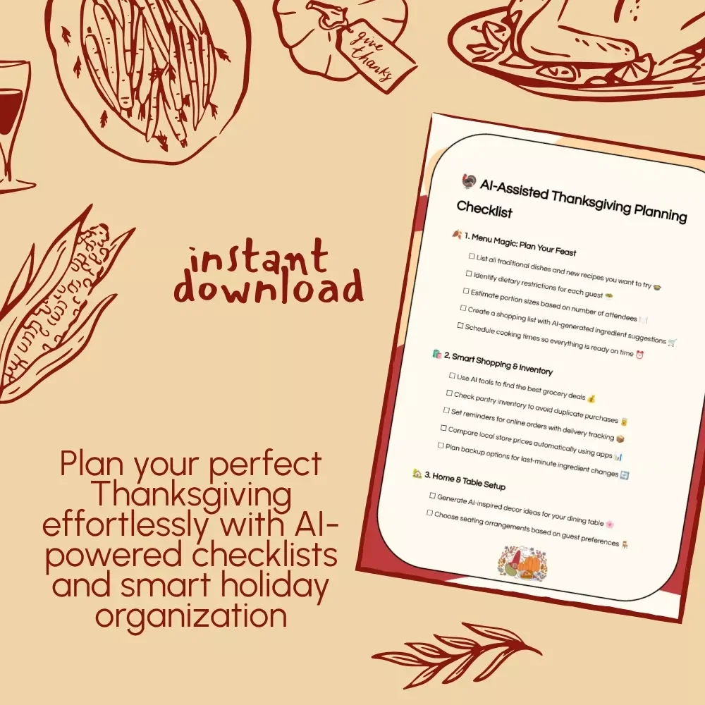 AI-Assisted Thanksgiving Planning Checklist | Digital Holiday Organizer, Smart Menu & Home Setup Guide