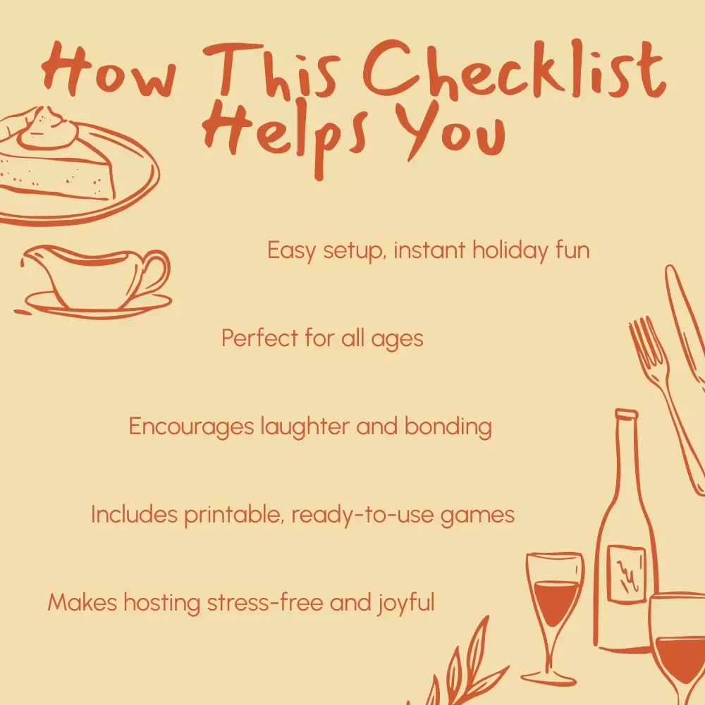 Thanksgiving Fun Checklist: 15 Games to Keep Everyone Entertained | Printable Thanksgiving Games, Family Activities, Kids & Adults Party Ideas, Holiday Fun Guide