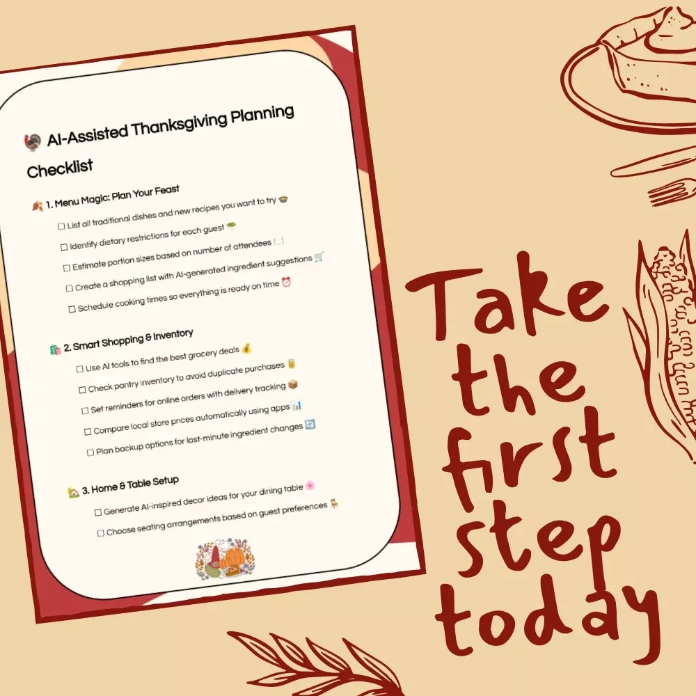 AI-Assisted Thanksgiving Planning Checklist | Digital Holiday Organizer, Smart Menu & Home Setup Guide