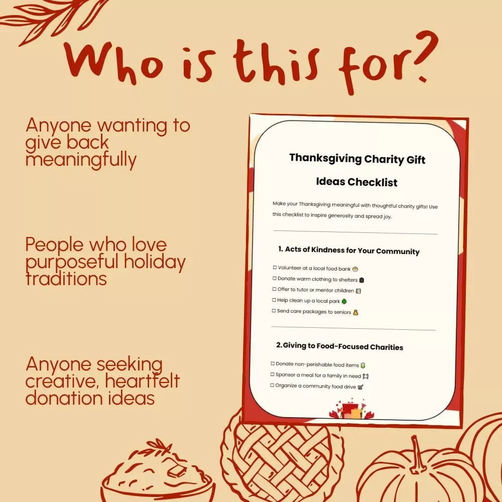 Thanksgiving Charity Gift Ideas Checklist | Printable Giving Guide | Digital Download for Holiday Acts of Kindness & Charity Gift Ideas During Thanksgiving