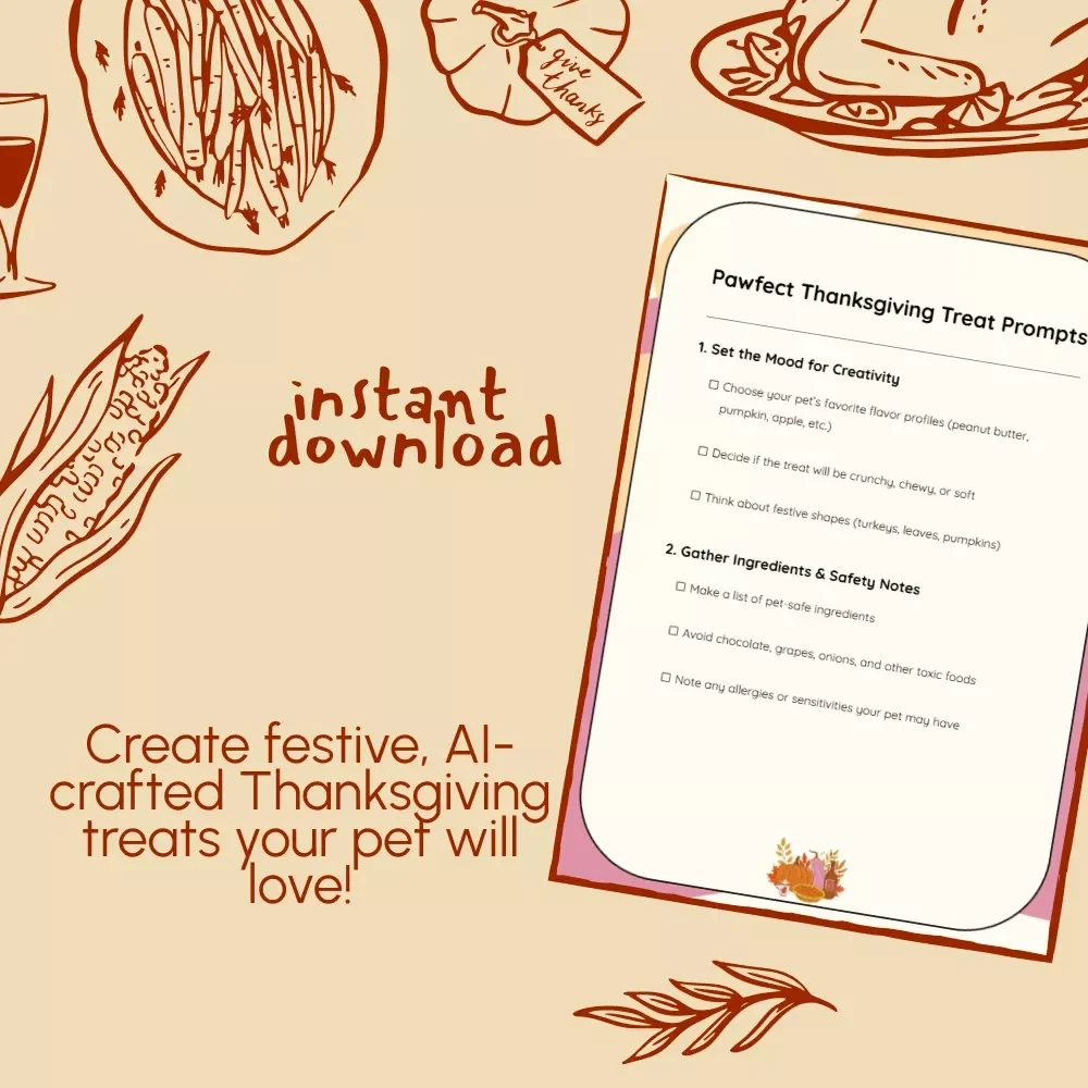 Pawfect Thanksgiving Treat Prompts | Printable Pet Treat Checklist | ai prompts for pet thanksgiving treat ideas | DIY Holiday Pet Recipes & Creative Pet Snack Planner