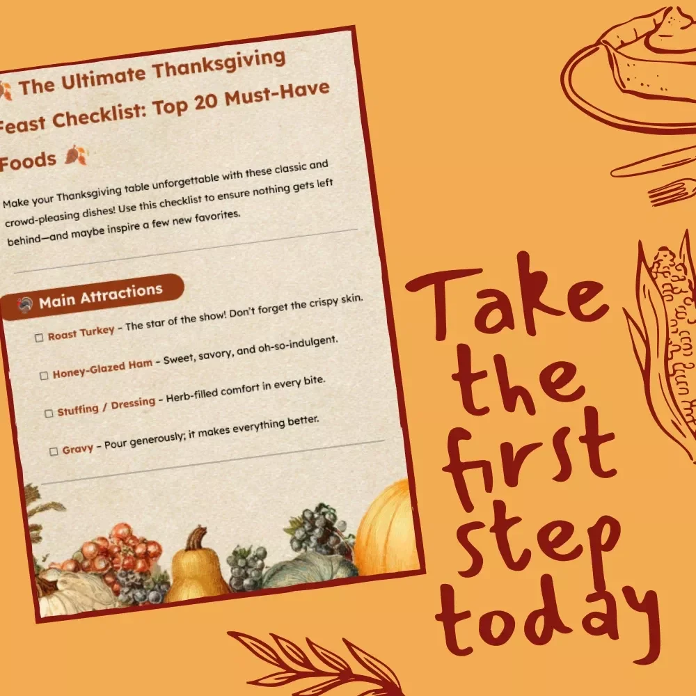 The Ultimate Thanksgiving Feast Checklist: Top 20 Must-Have Foods | Printable Thanksgiving Dinner Planner | Digital Download eBook & Holiday Meal Guide