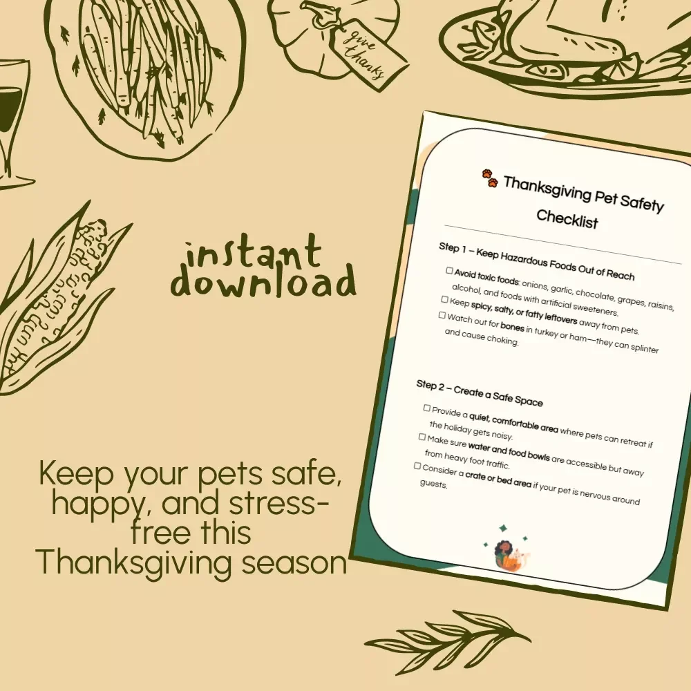 Thanksgiving Pet Safety Checklist | Printable Holiday Guide for Pet Owners | Digital Download | Thanksgiving Pet Safety Tips for Dogs & Cats