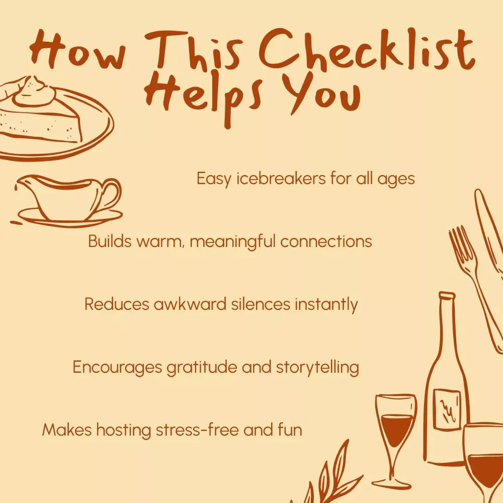 Conversation Starters for Adult Guests at Thanksgiving | Printable Checklist | Digital Download | Fun & Meaningful Thanksgiving Table Talk Prompts for Adults