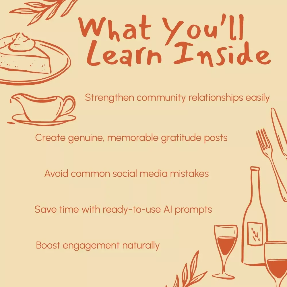 Social Media Gratitude Ideas for Thanksgiving | What to Post on Thanksgiving About Gratitude | Digital eBook for Creators, Coaches & Small Businesses