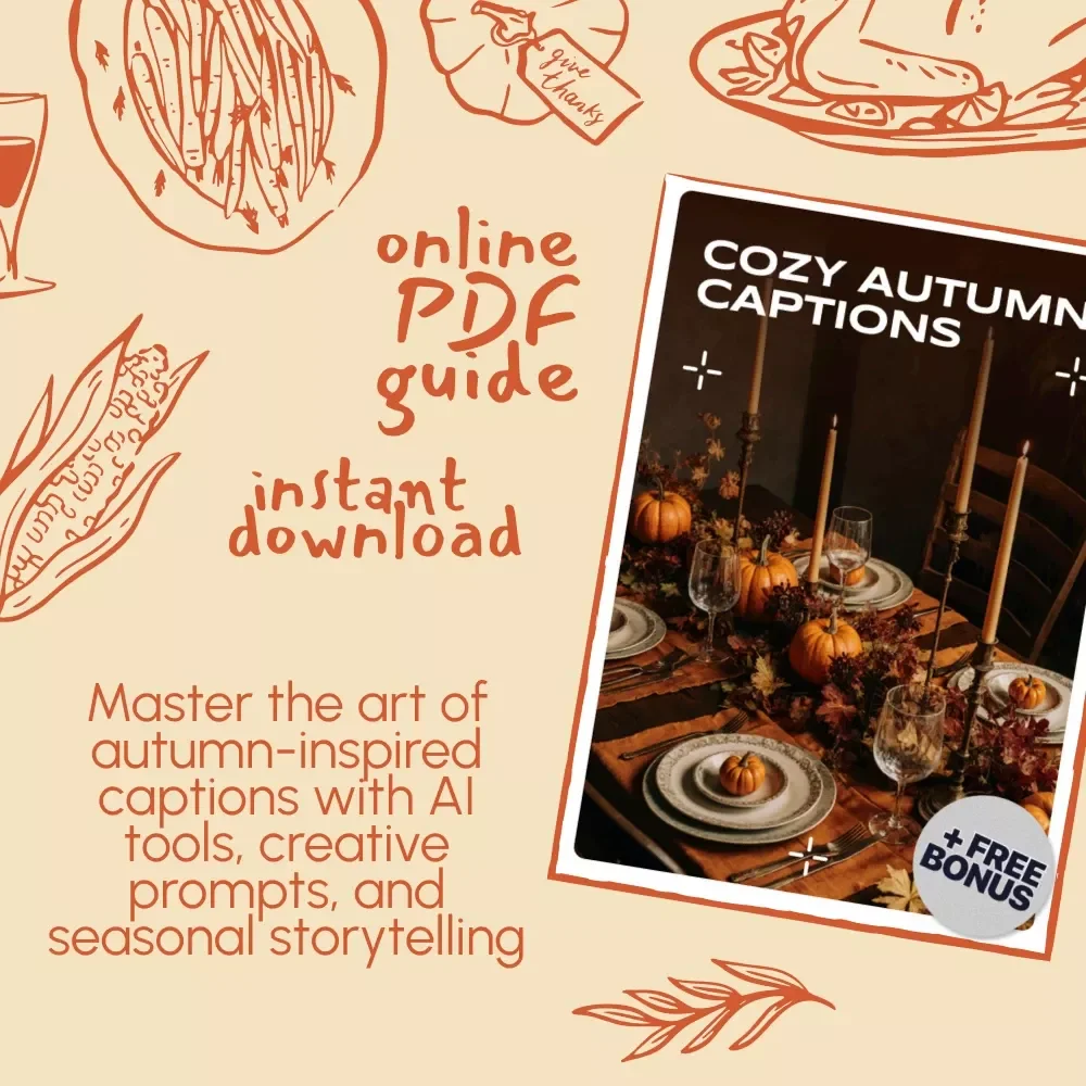 Cozy Autumn Captions | Fall Instagram Caption Guide, AI Prompts & Thanksgiving Social Media Content Ideas | Digital Download for Bloggers, Creators & Small Businesses