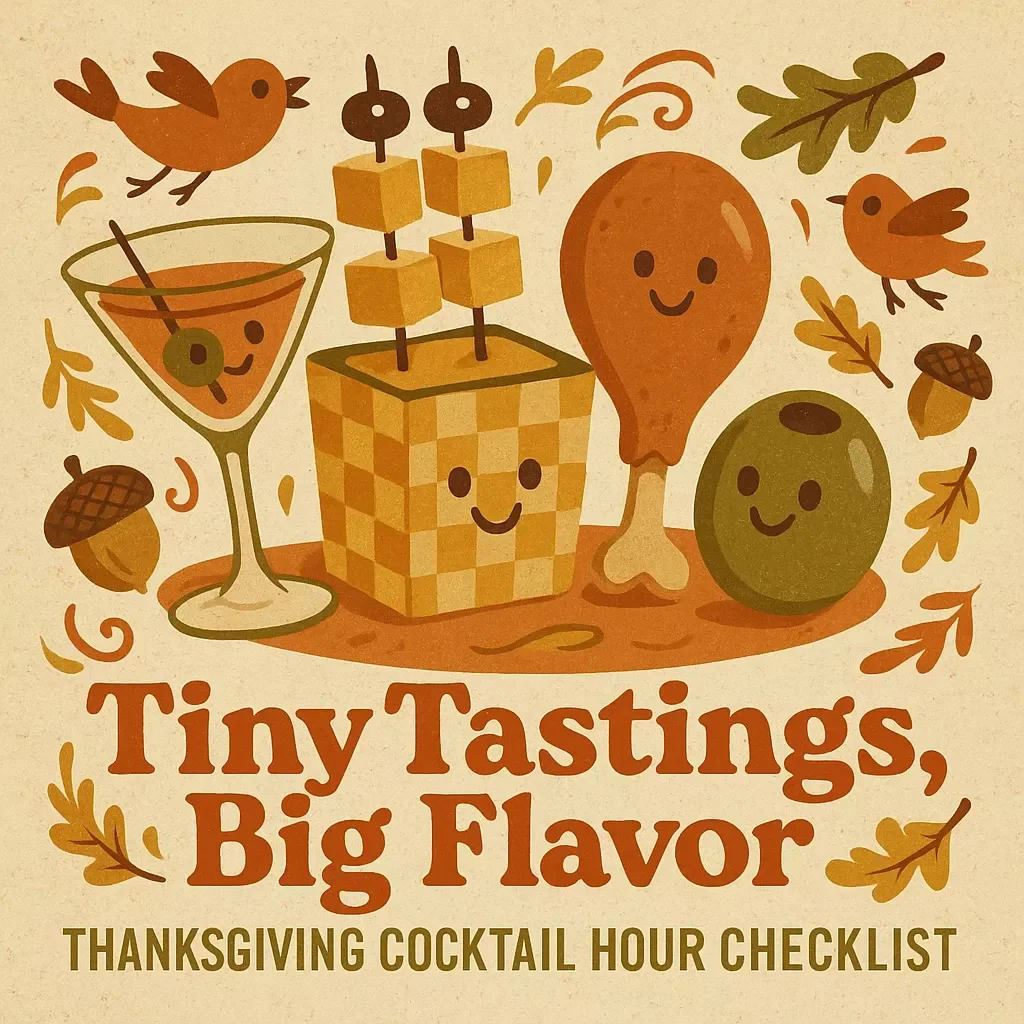 Tiny Tastings, Big Flavor: Thanksgiving Cocktail Hour Checklist | Printable Small Bites for Thanksgiving Cocktail Hour Guide