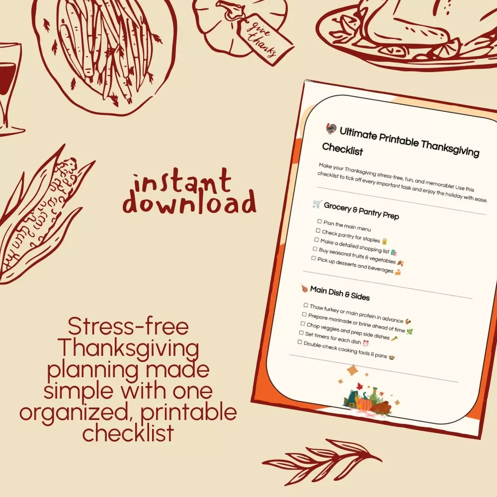 Ultimate Printable Thanksgiving Checklist | Stress-Free Holiday Planning Guide | Instant Digital Download