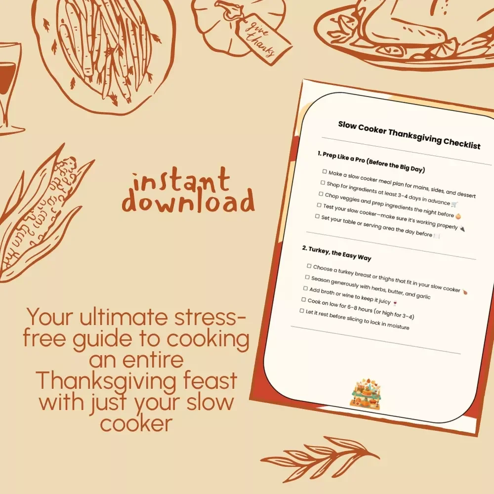Slow Cooker Thanksgiving Checklist | Printable Holiday Planner for Easy Make-Ahead Meals | Digital Download for Stress-Free Cooking