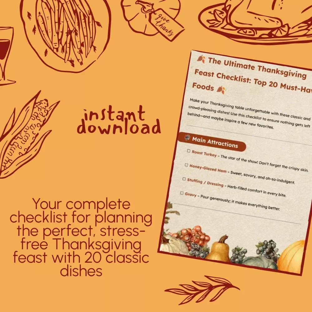 The Ultimate Thanksgiving Feast Checklist: Top 20 Must-Have Foods | Printable Thanksgiving Dinner Planner | Digital Download eBook & Holiday Meal Guide