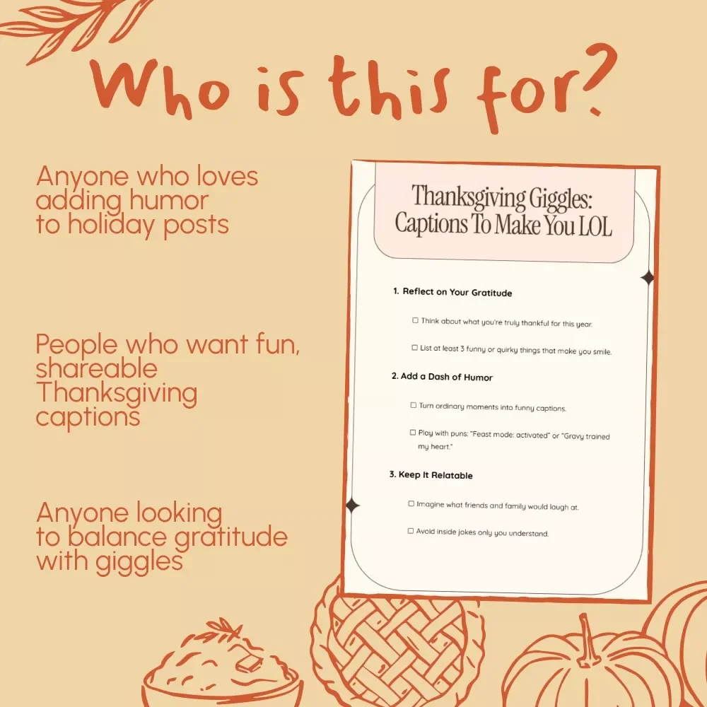 Thanksgiving Giggles: Captions to Make You LOL | Funny Thanksgiving Captions About Being Thankful | Social Media Caption Checklist & eBook