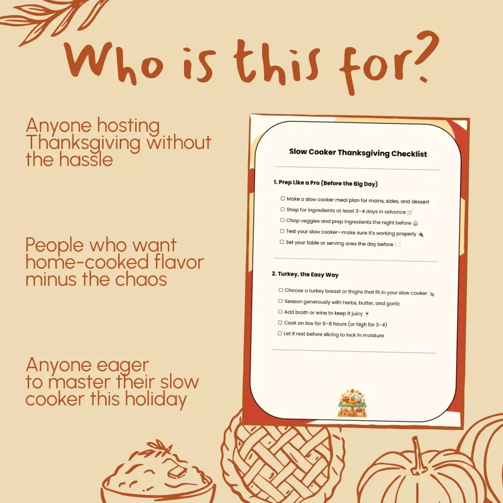 Slow Cooker Thanksgiving Checklist | Printable Holiday Planner for Easy Make-Ahead Meals | Digital Download for Stress-Free Cooking