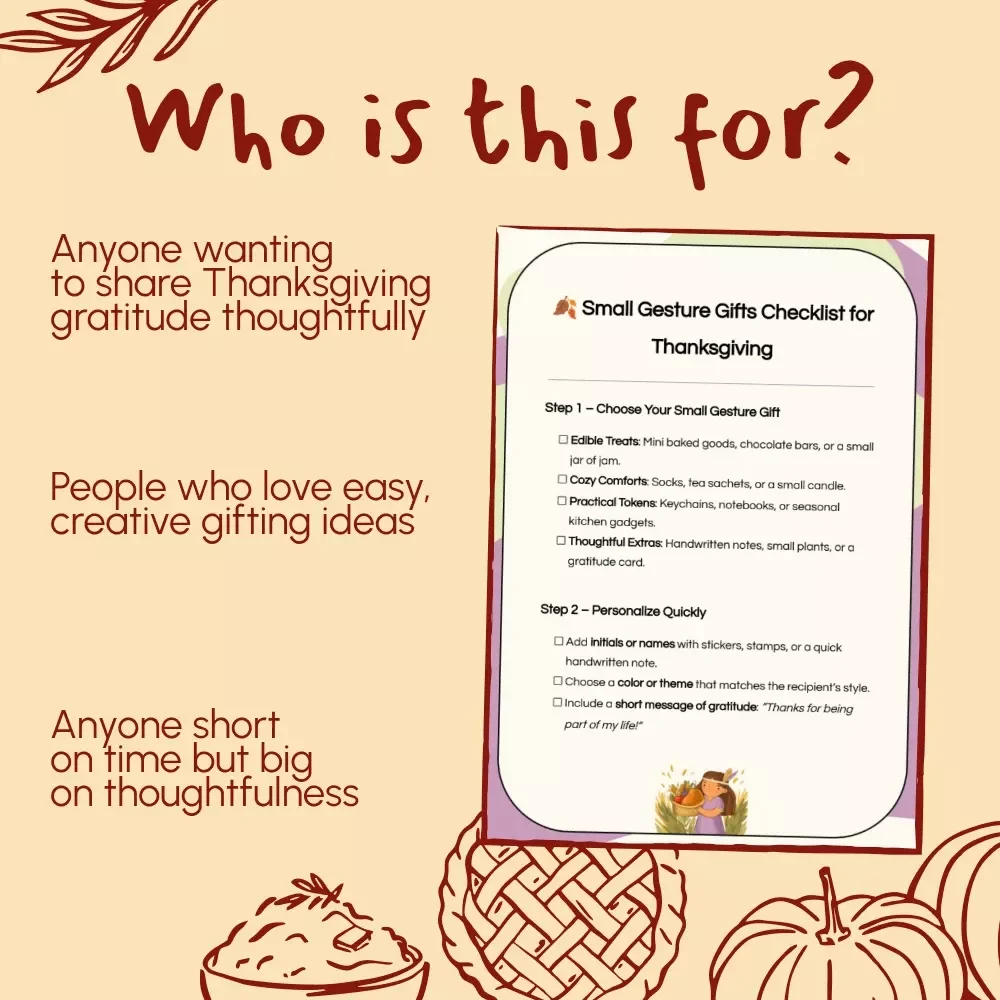 Small Gesture Gifts Checklist for Thanksgiving | Printable Digital Download | Easy DIY Gift Ideas & Thoughtful Gratitude Tokens