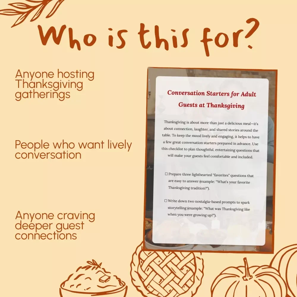 Conversation Starters for Adult Guests at Thanksgiving | Printable Checklist | Digital Download | Fun & Meaningful Thanksgiving Table Talk Prompts for Adults