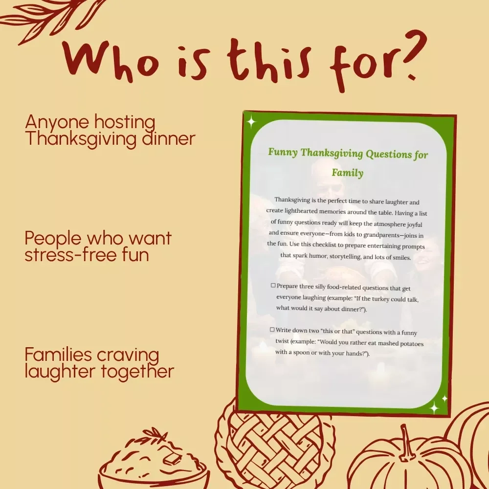Funny Thanksgiving Questions for Family | Printable Checklist of Hilarious Conversation Starters | Digital Download for Holiday Dinner Fun