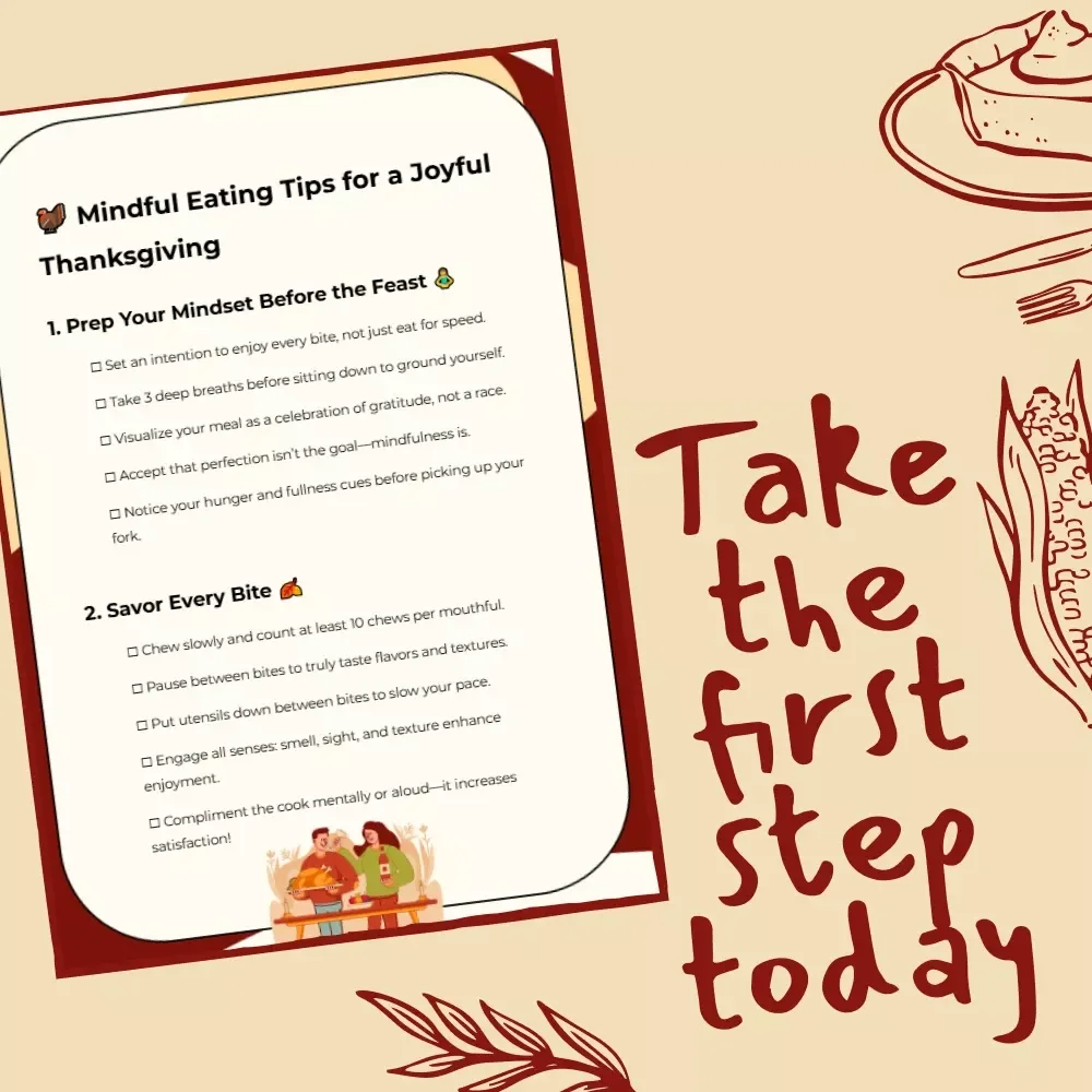 Mindful Eating Tips for a Joyful Thanksgiving | Printable Mindful Eating Checklist | Holiday Wellness & Gratitude Guide | Digital Download for Mindful Holiday Meals