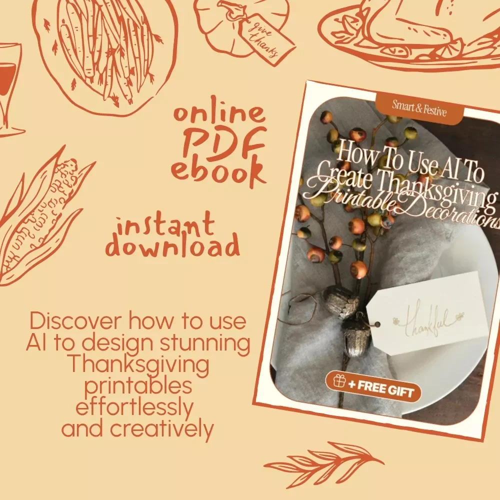 Smart & Festive: How to Use AI to Create Thanksgiving Printable Decorations | AI Thanksgiving Printables Guide, eBook for Creative Holiday Decor, Digital Download for DIY Fall Crafts