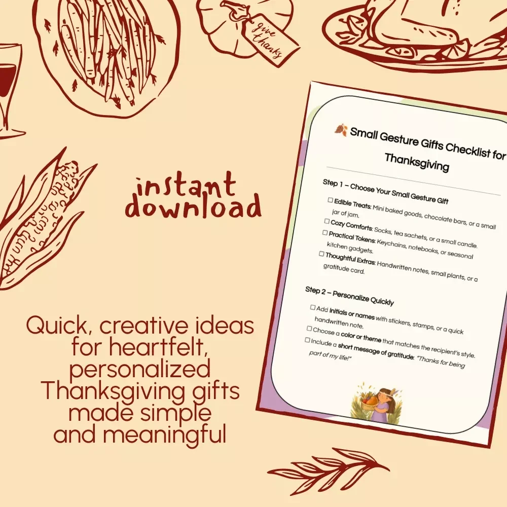Small Gesture Gifts Checklist for Thanksgiving | Printable Digital Download | Easy DIY Gift Ideas & Thoughtful Gratitude Tokens