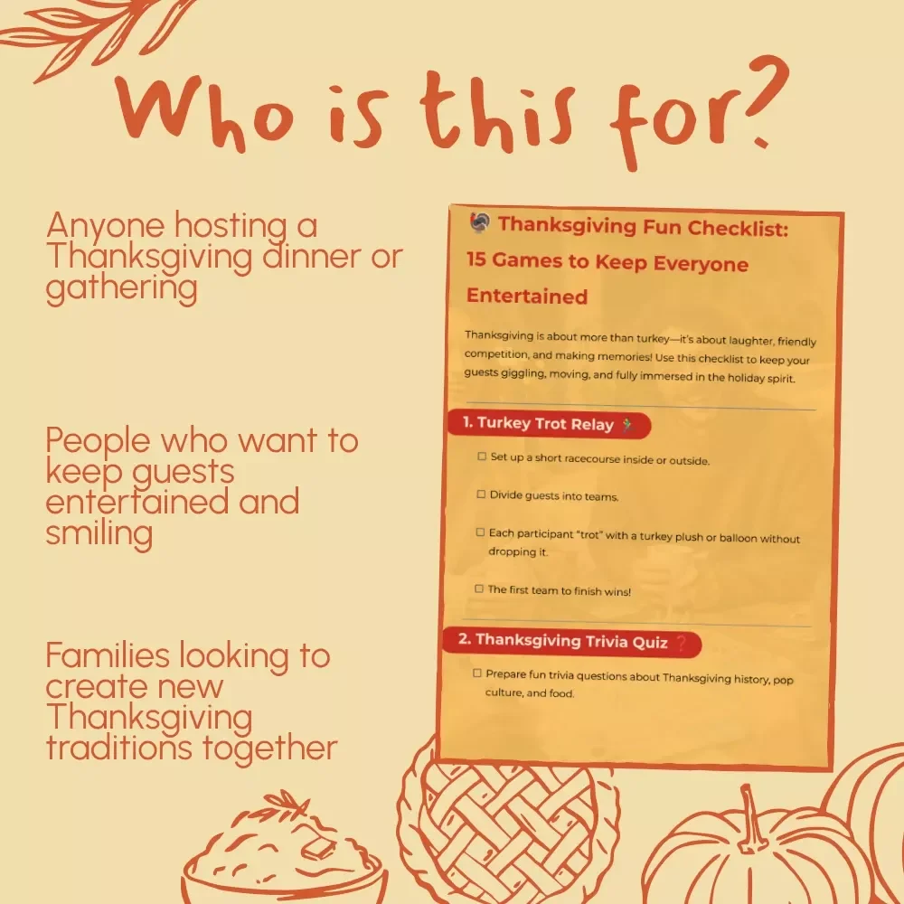 Thanksgiving Fun Checklist: 15 Games to Keep Everyone Entertained | Printable Thanksgiving Games, Family Activities, Kids & Adults Party Ideas, Holiday Fun Guide
